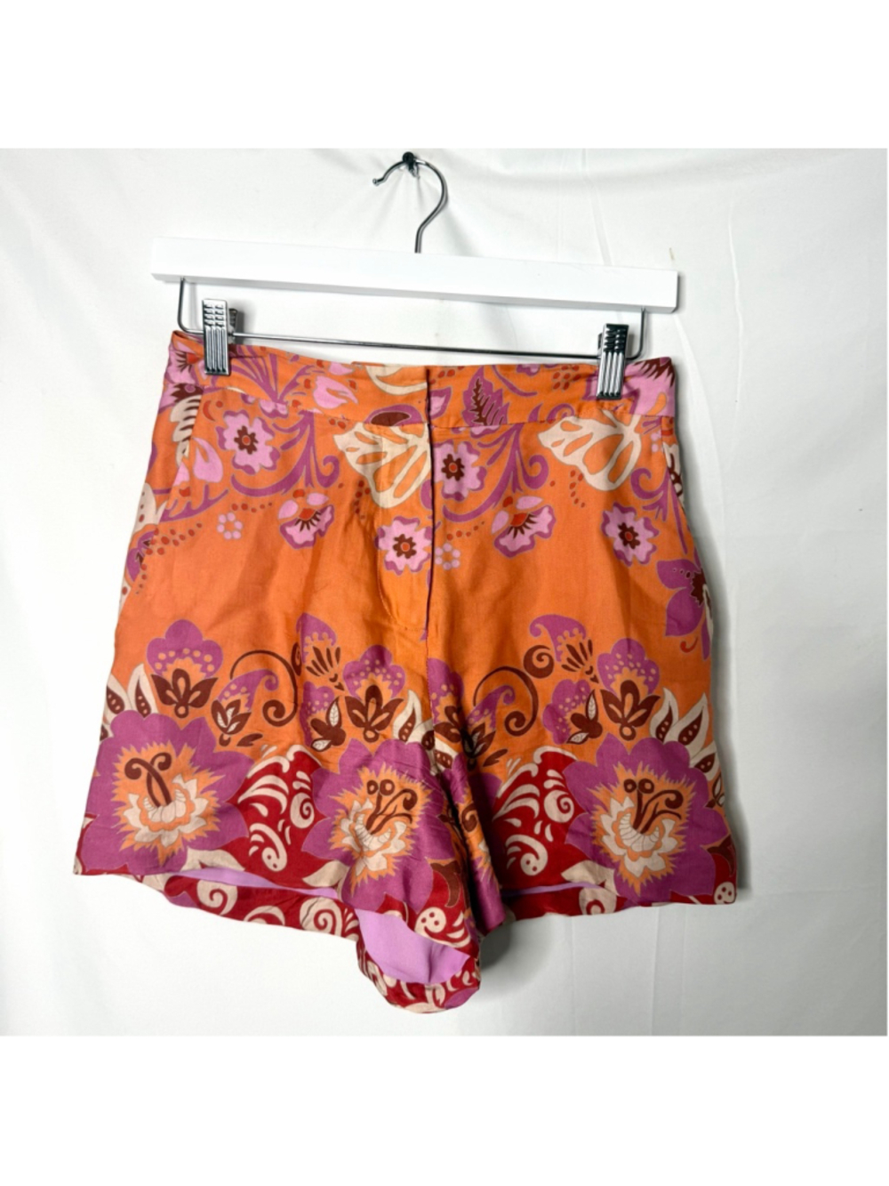 Alexis Orange Pink Floral High Waist Satin Shorts XS
